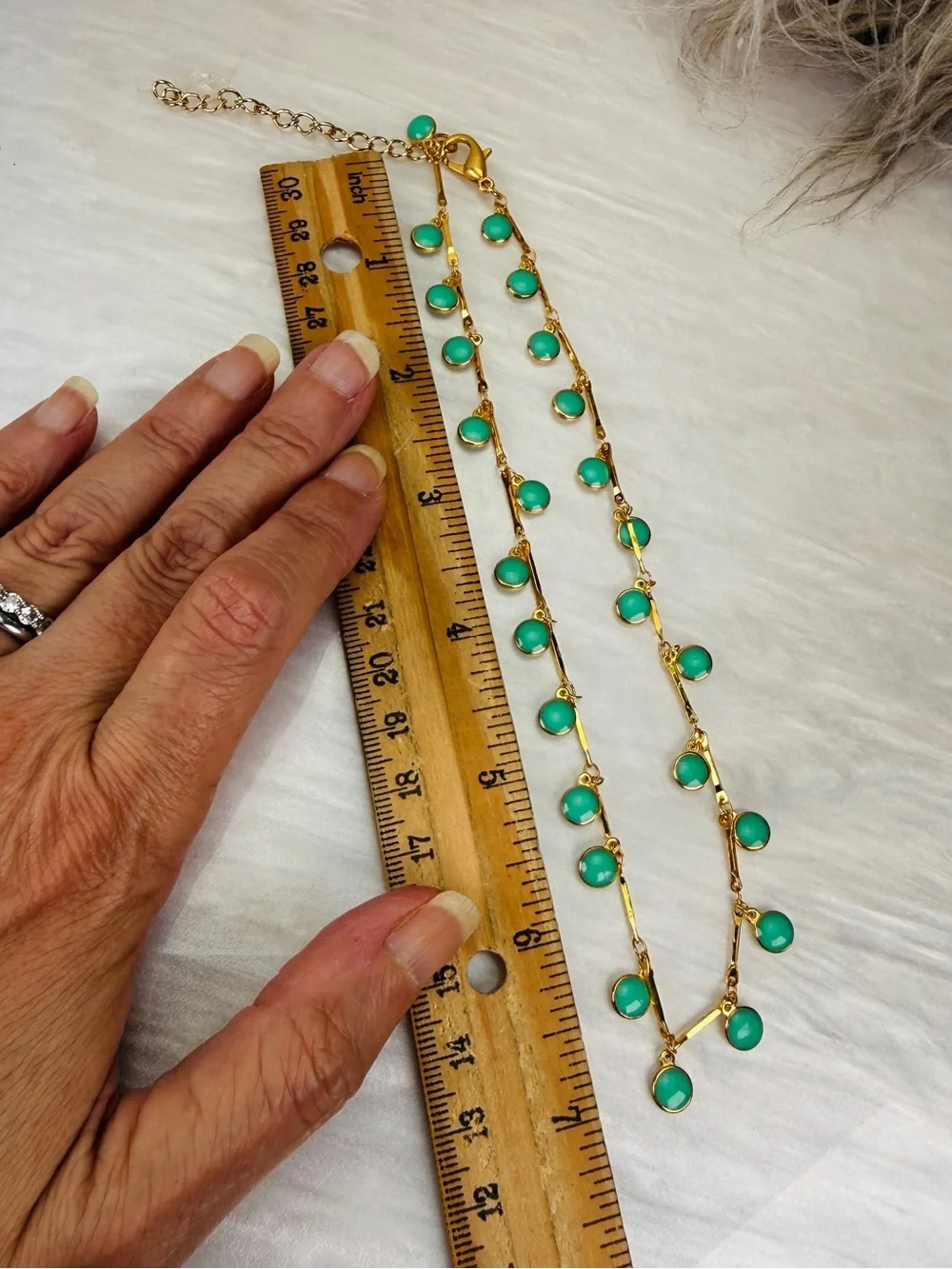 Turquoise Color Gold Tone Bezel Drop Station Necklace Adjustable Dangle Jewelry
